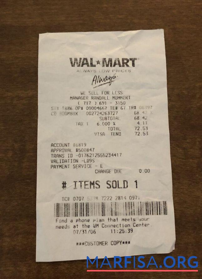 Realistic Walmart retailer receipt template